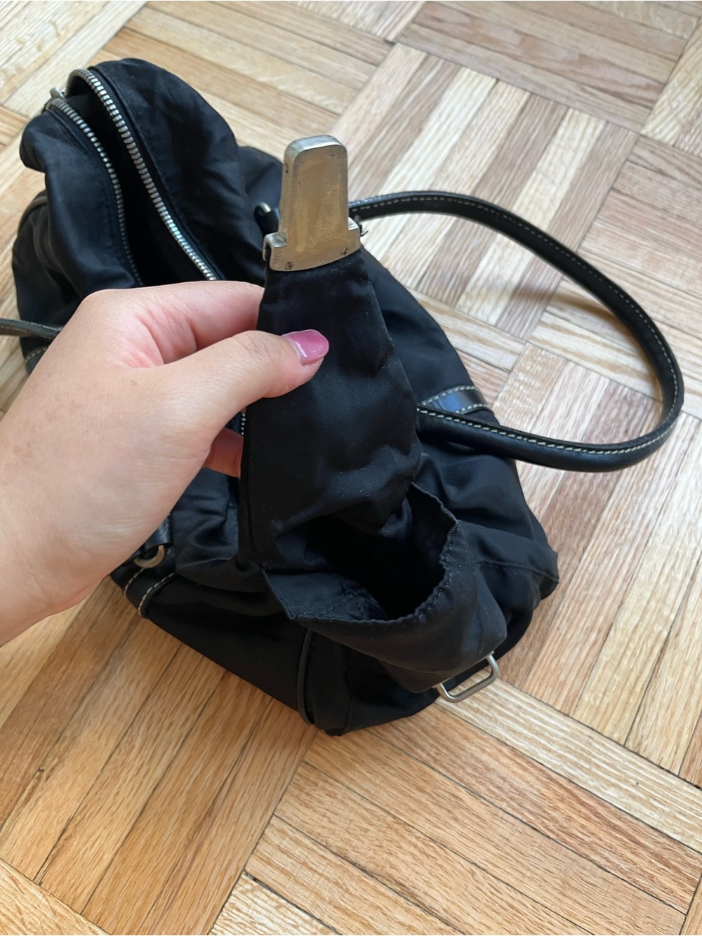 Vintage Prada Black Nylon Leather Handle Shoulder Bag – As Is - Picture 12 of 14